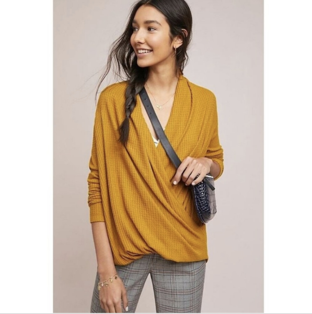 Anthropologie Akemi + Kin Amemo Woodruff Top Wrap Sweater Maize Size Large